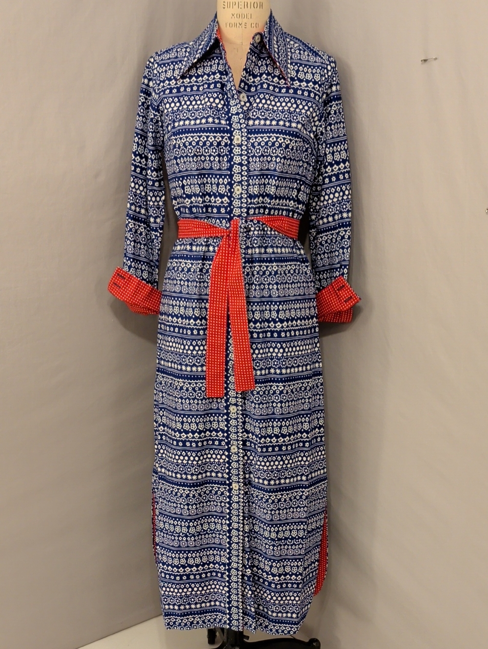 Quality Shirt Dress Serbin of Florida Red Polka Dot w Blue & White b Muriel Ryan